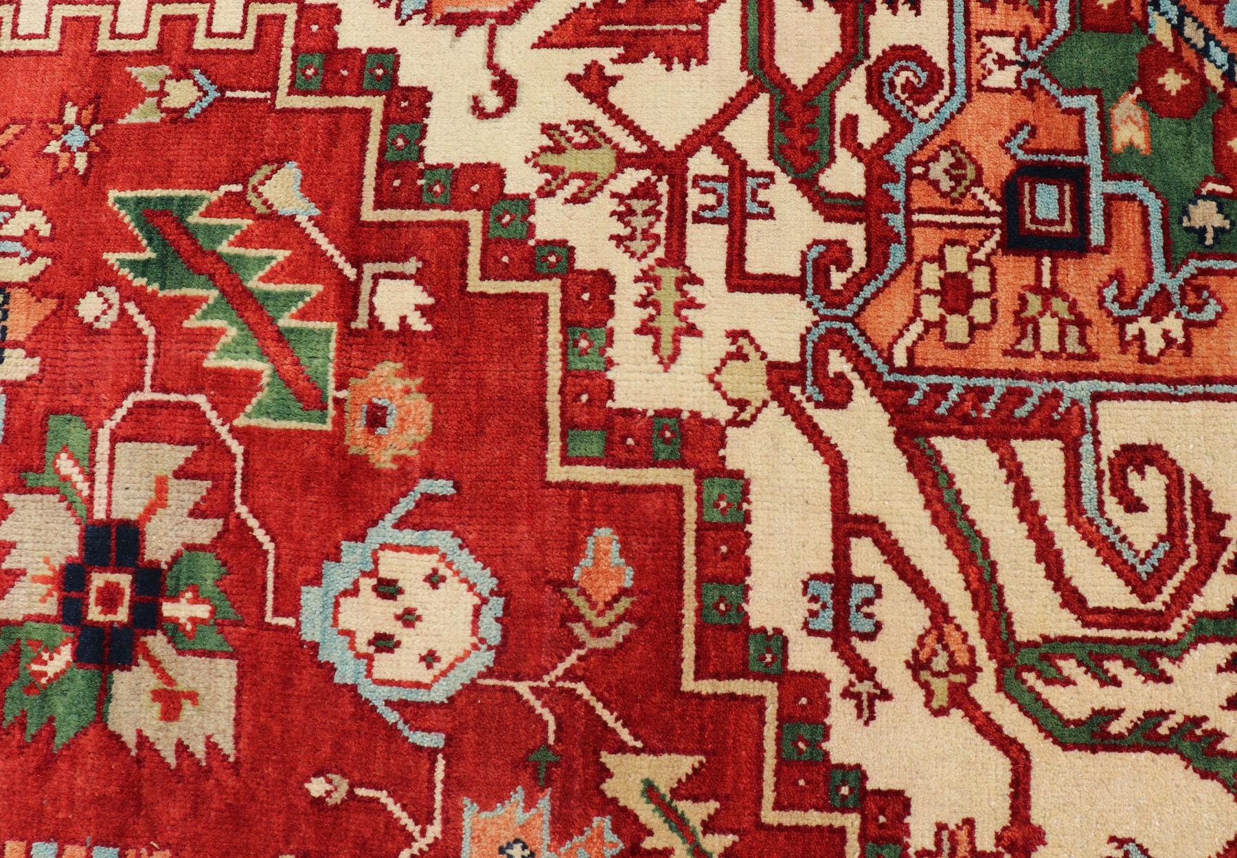 Heriz Serapi Large Reproduction Searpi-Heriz Medallion Geometric Hand-Knotted Carpet  For Sale
