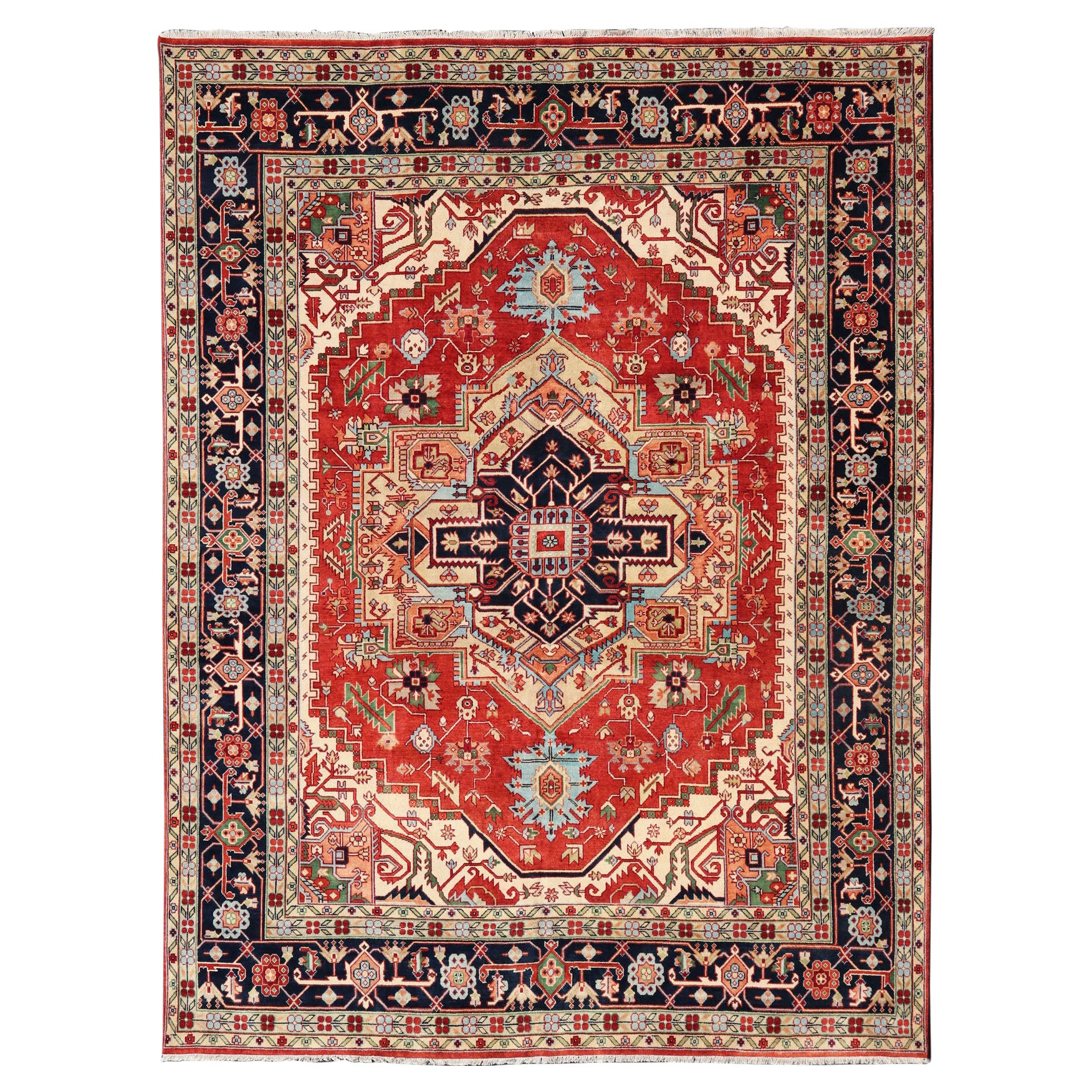 Grande reproduction du tapis Searpi-Heriz Medallion géométrique noué à la main