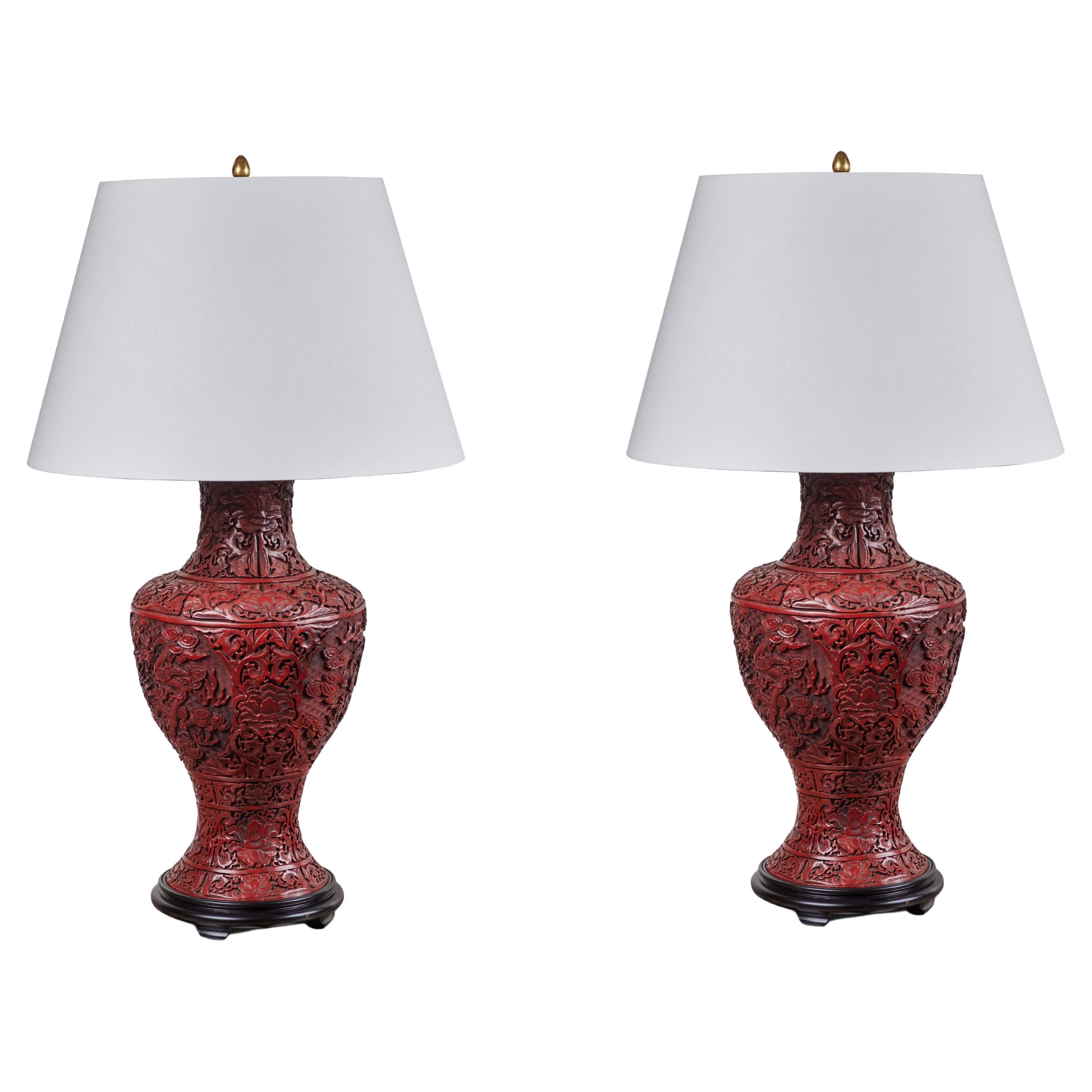 Large, Republic Period, Cinnabar Lamps For Sale