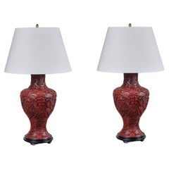 Antique Large, Republic Period, Cinnabar Lamps