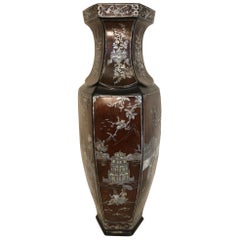 Large Republican Period Chinese Lacquer Vase  with Mother of Pearl Inlay