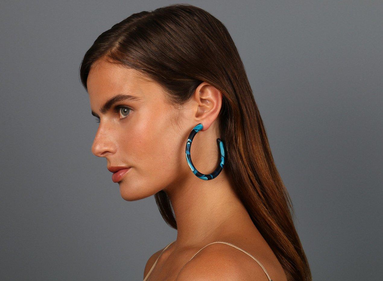 Contemporary Large Resin Loop Earrings in Moody Blue For Sale