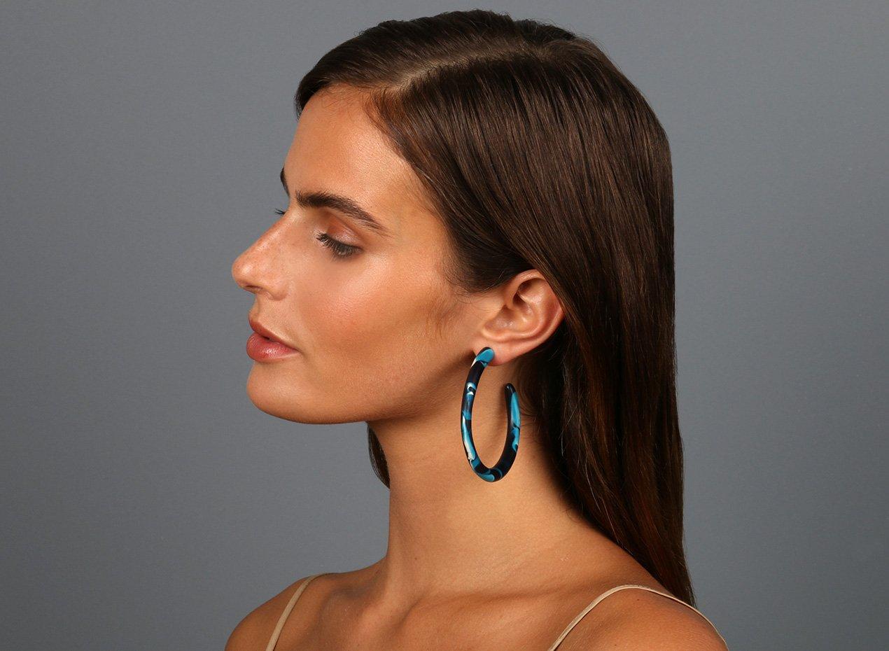 Large Resin Loop Earrings in Moody Blue In New Condition For Sale In Redfern, NSW