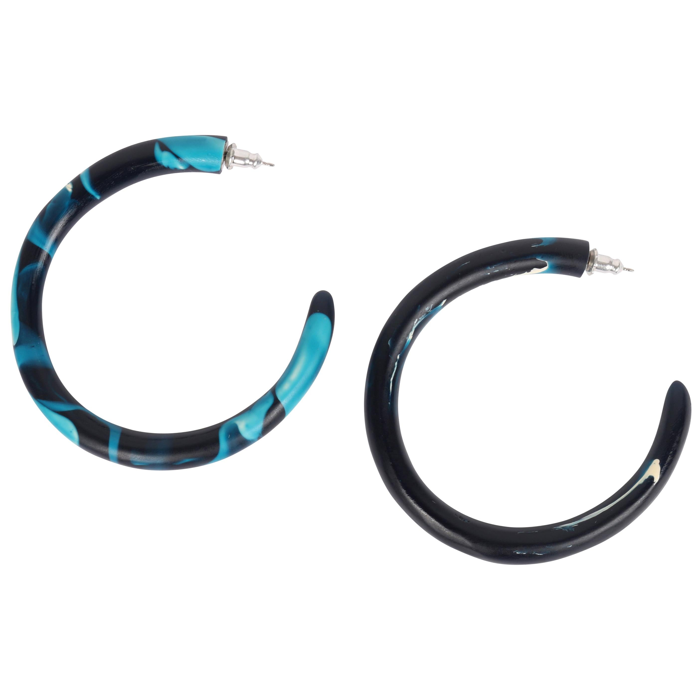 Large Resin Loop Earrings in Moody Blue For Sale