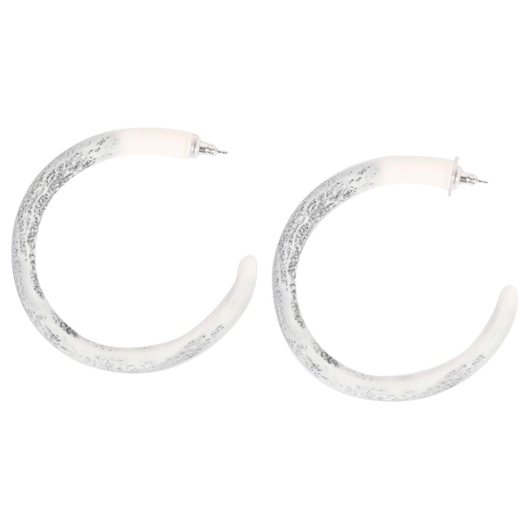 Large Resin Loop Earrings in White Marble For Sale