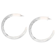 Large Resin Loop Earrings in White Marble