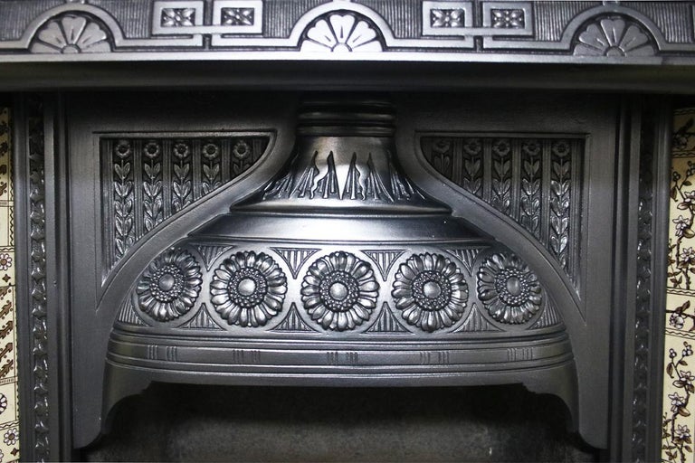 Large Restored Antique Victorian Cast Iron and Tiled Fireplace Grate at 1stDibs