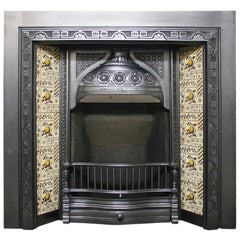 Large Restored Antique Victorian Cast Iron and Tiled Fireplace Grate