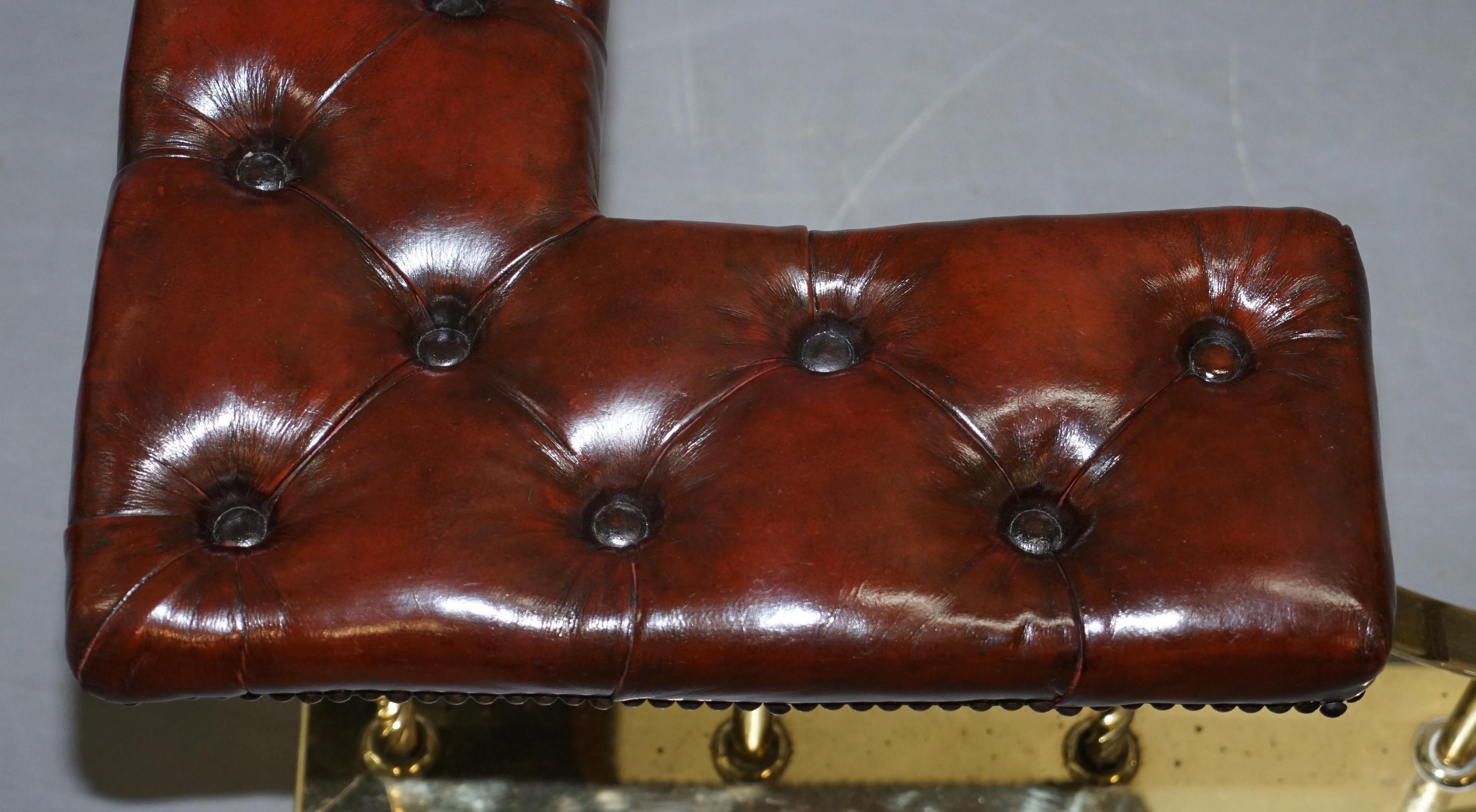Hand-Crafted Large Restored Chesterfield Victorian Brass Brown Leather Fireplace Club Fender
