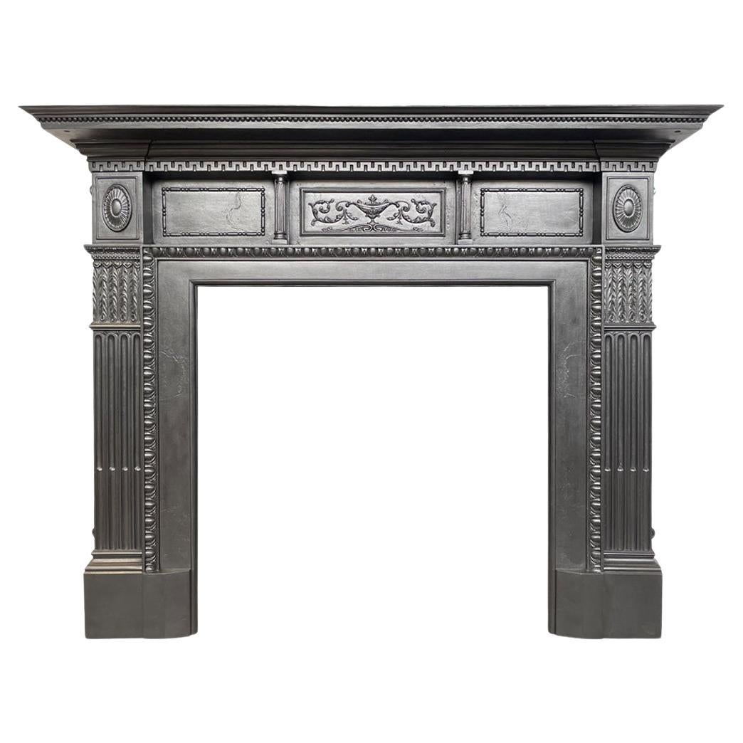 Large restored Victorian cast iron fireplace surround For Sale
