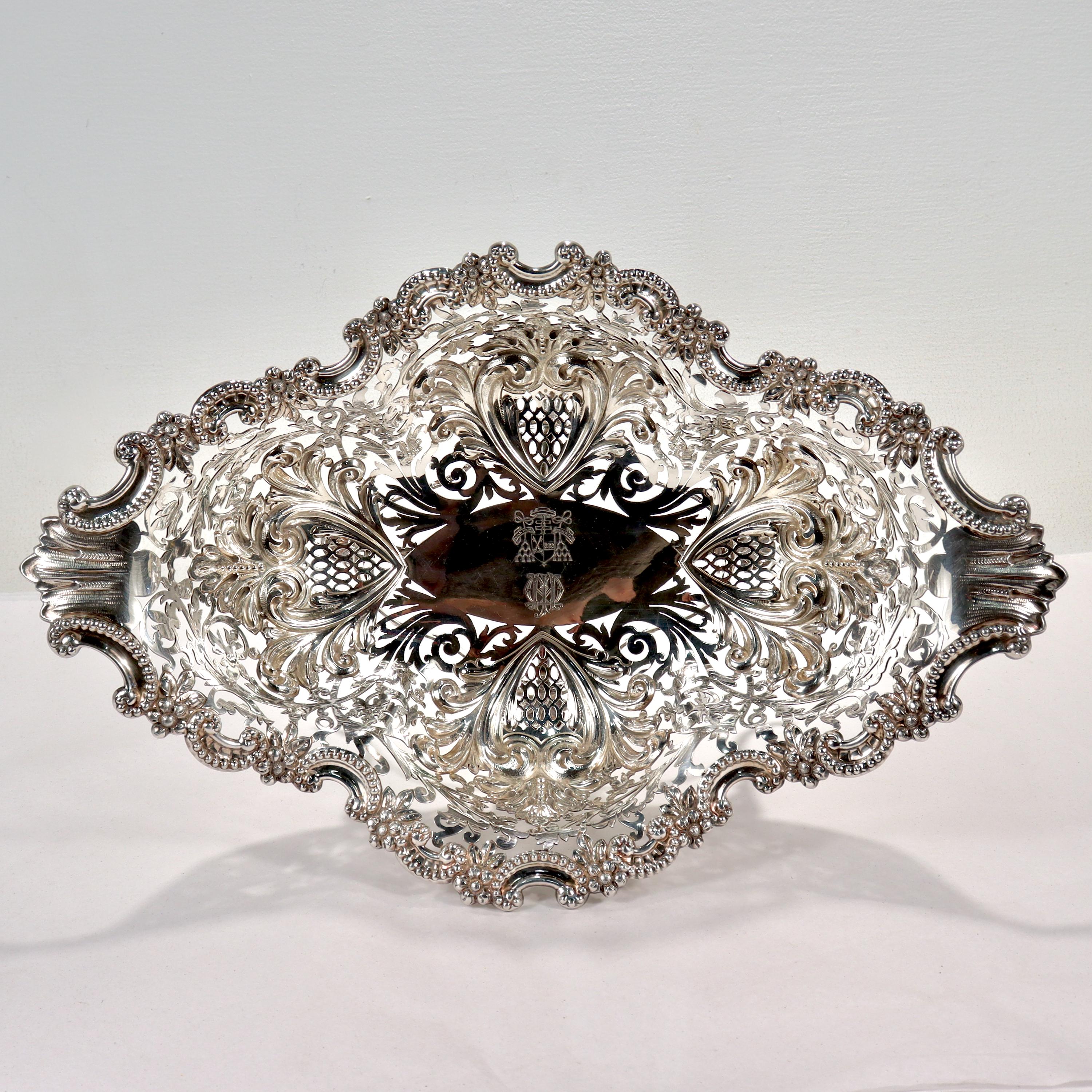 Georgian Large Reticulated James Dixon & Sons English Sterling Silver Footed Basket