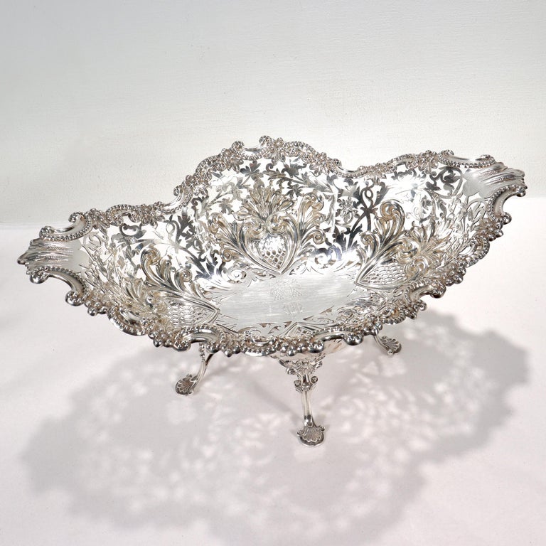 Large Reticulated James Dixon and Sons English Sterling Silver Footed Basket For Sale at 1stDibs