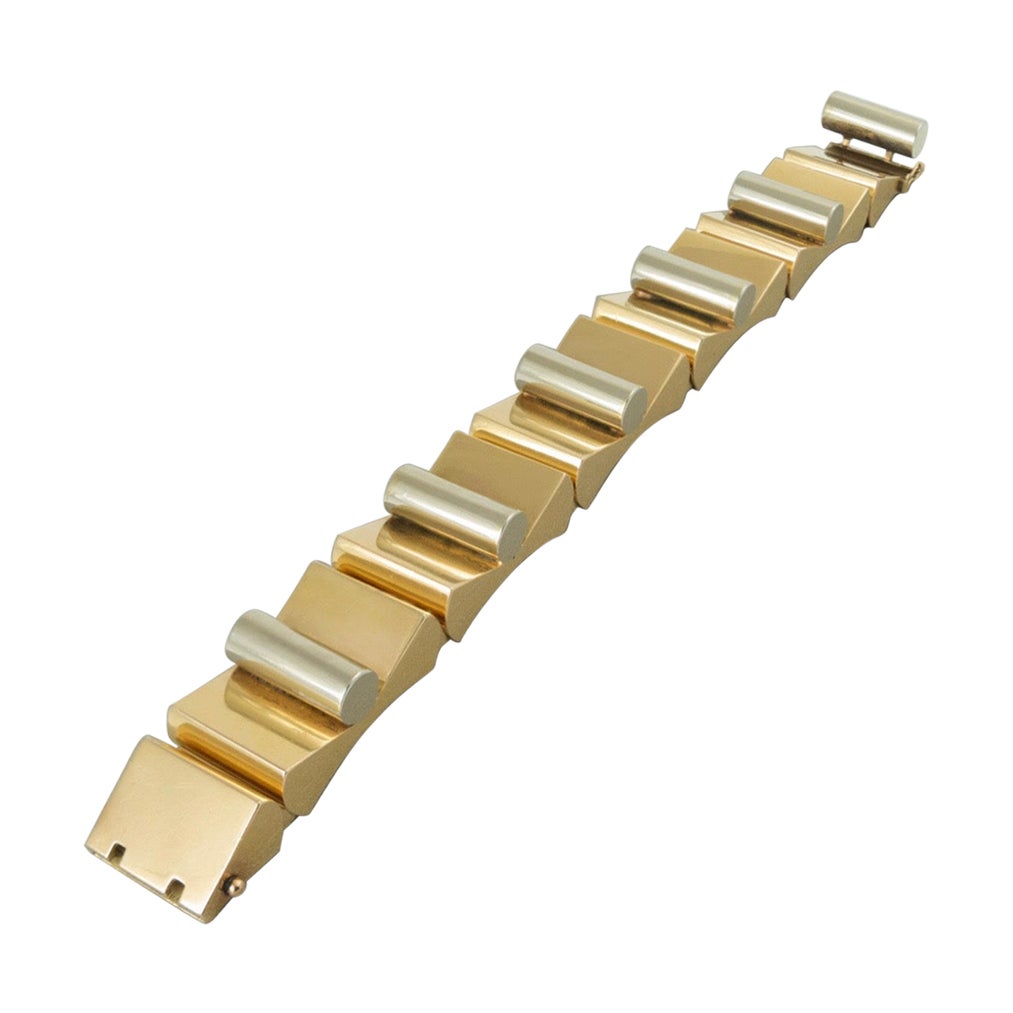 Gran pulsera retro de oro bicolor de 18 quilates, alrededor de 1940 en venta