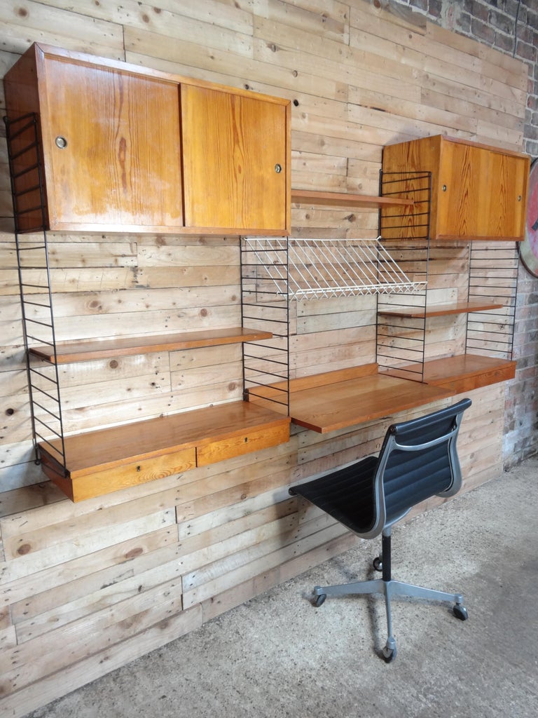 Large Retro 1960 String Metal Framed Desk / Cupboard / Drawers Wall ...