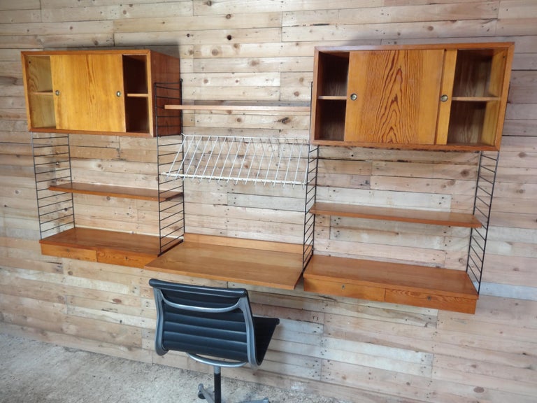 Large Retro 1960 String Metal Framed Desk / Cupboard / Drawers Wall ...