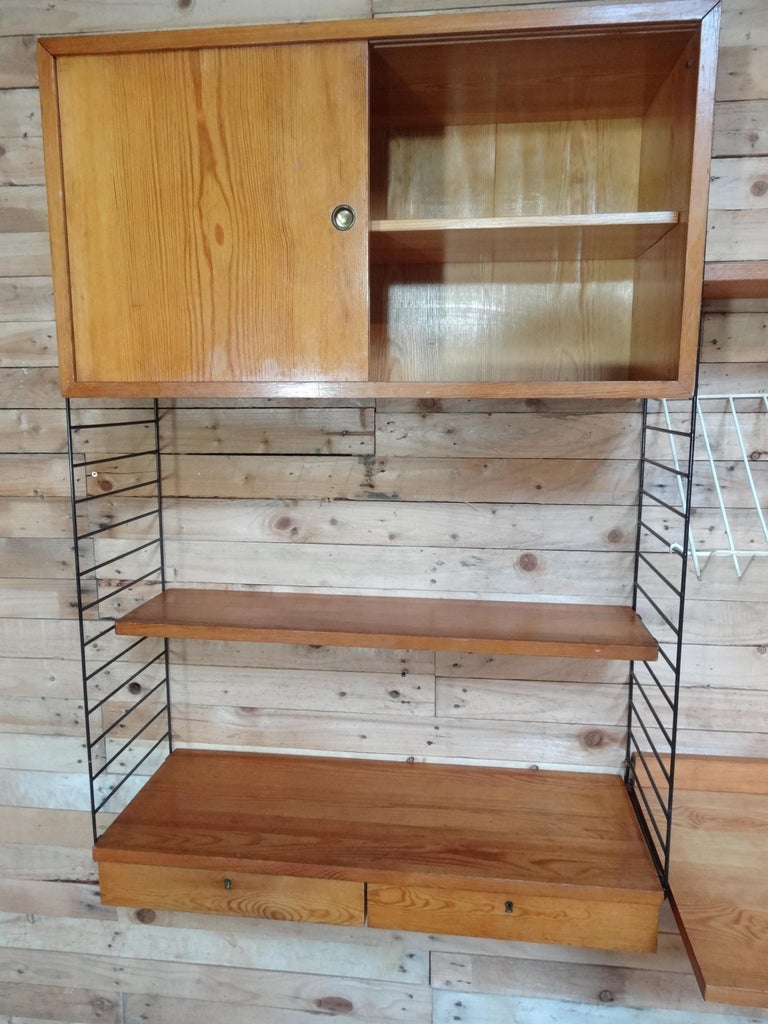 Large Retro 1960 String Metal Framed Desk / Cupboard / Drawers Wall ...