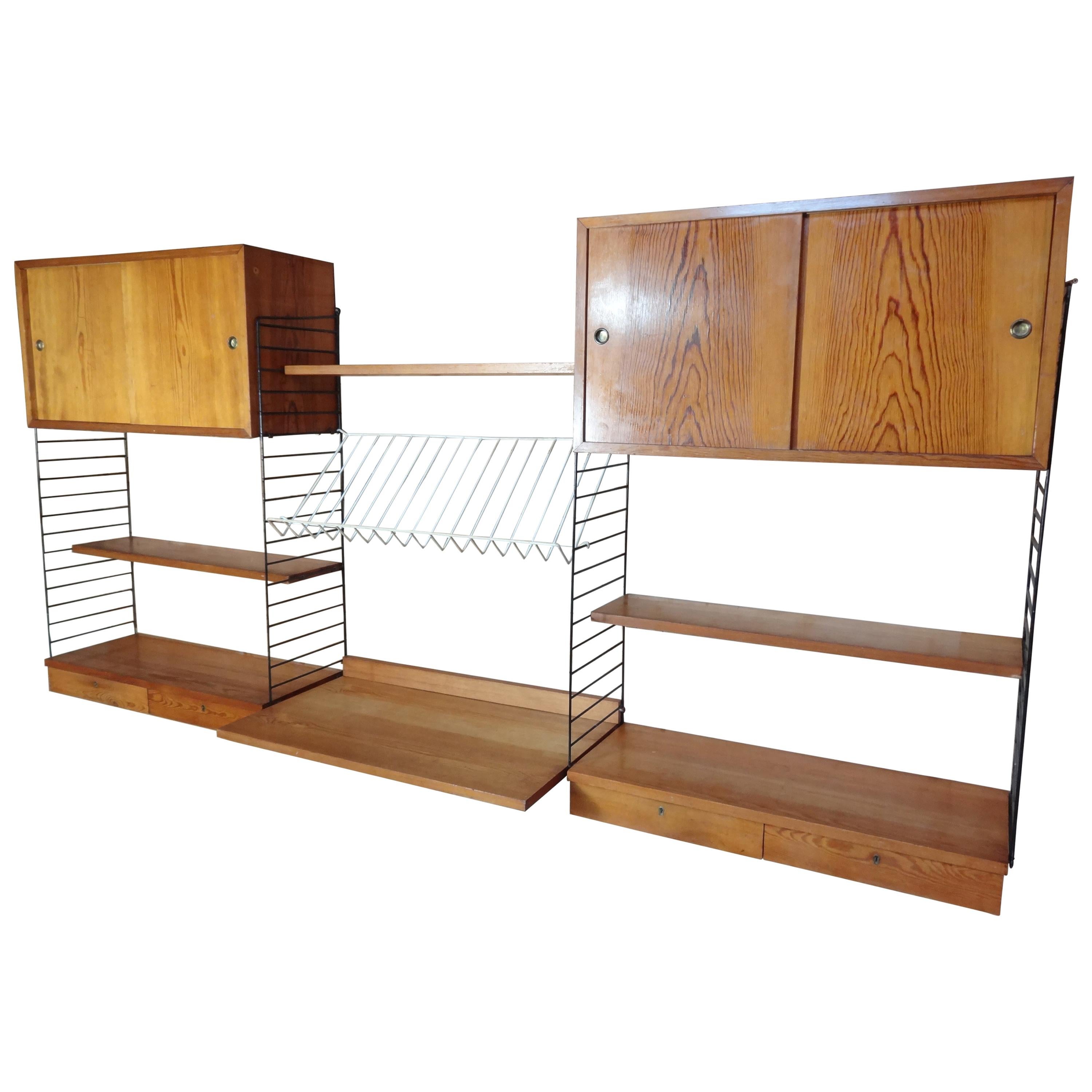 Large Retro 1960 String Metal Framed Desk / Cupboard / Drawers Wall System