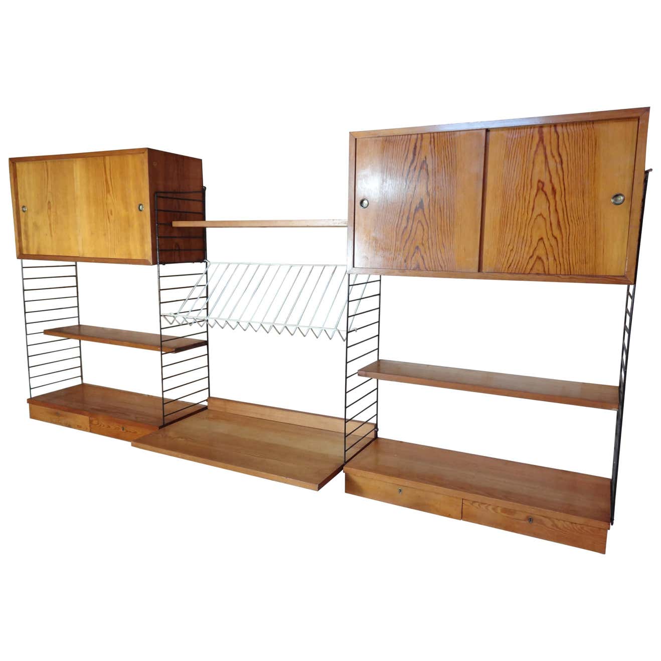 Large Retro 1960 String Metal Framed Desk / Cupboard / Drawers Wall ...