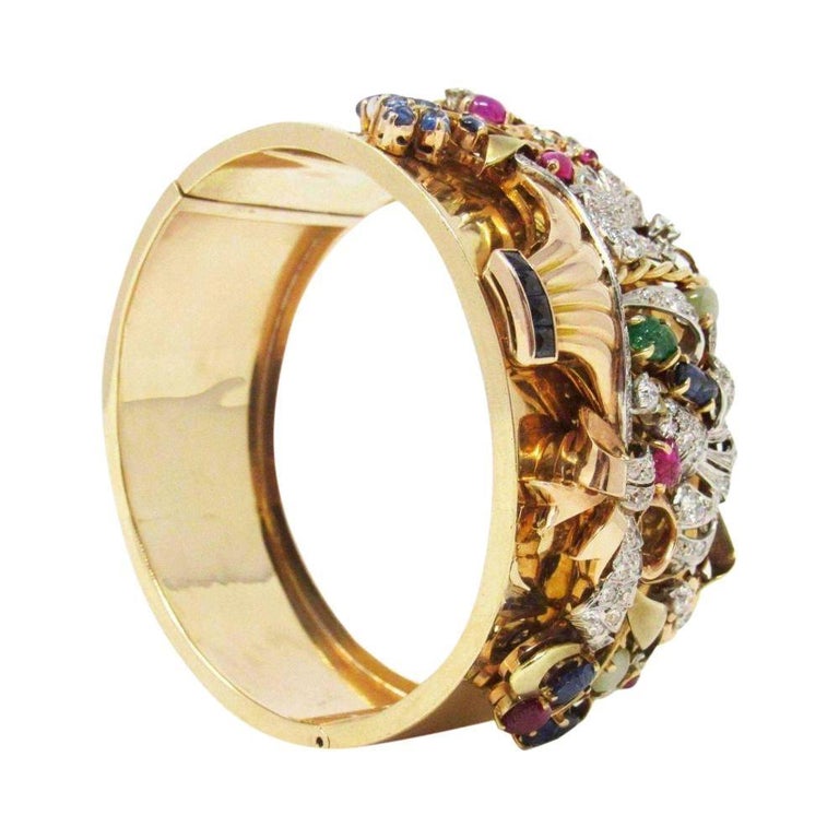 Large Retro Diamond Carved Ruby Emerald Sapphire Cat’s Eye Chrysoberyl