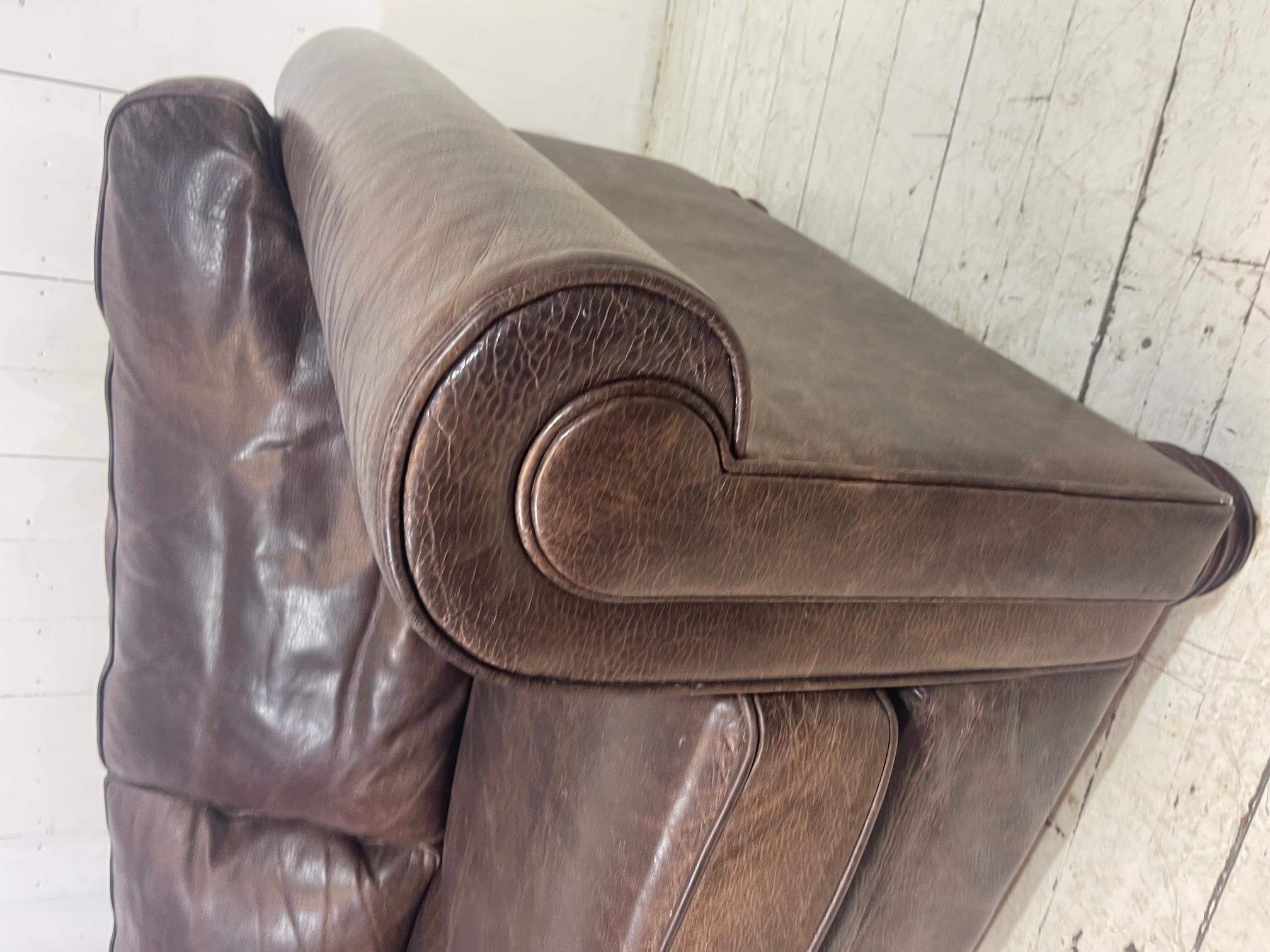 Large Retro Hotel Lounge Distressed Leather Sofa  For Sale 6