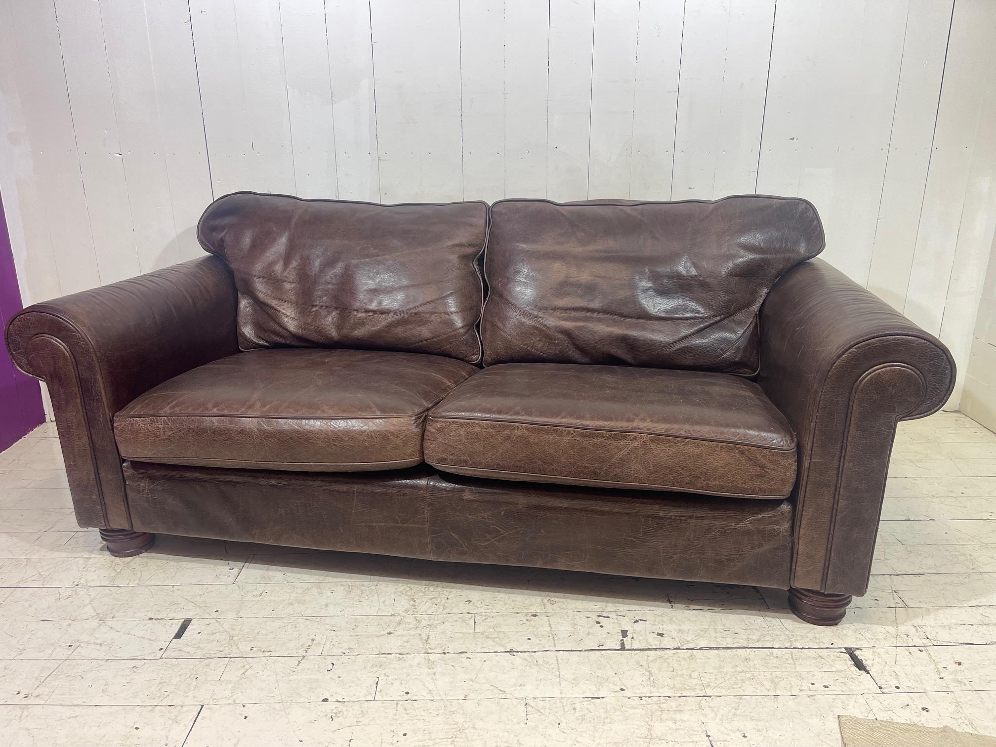 Large Retro Hotel Lounge Distressed Leather Sofa  For Sale 7