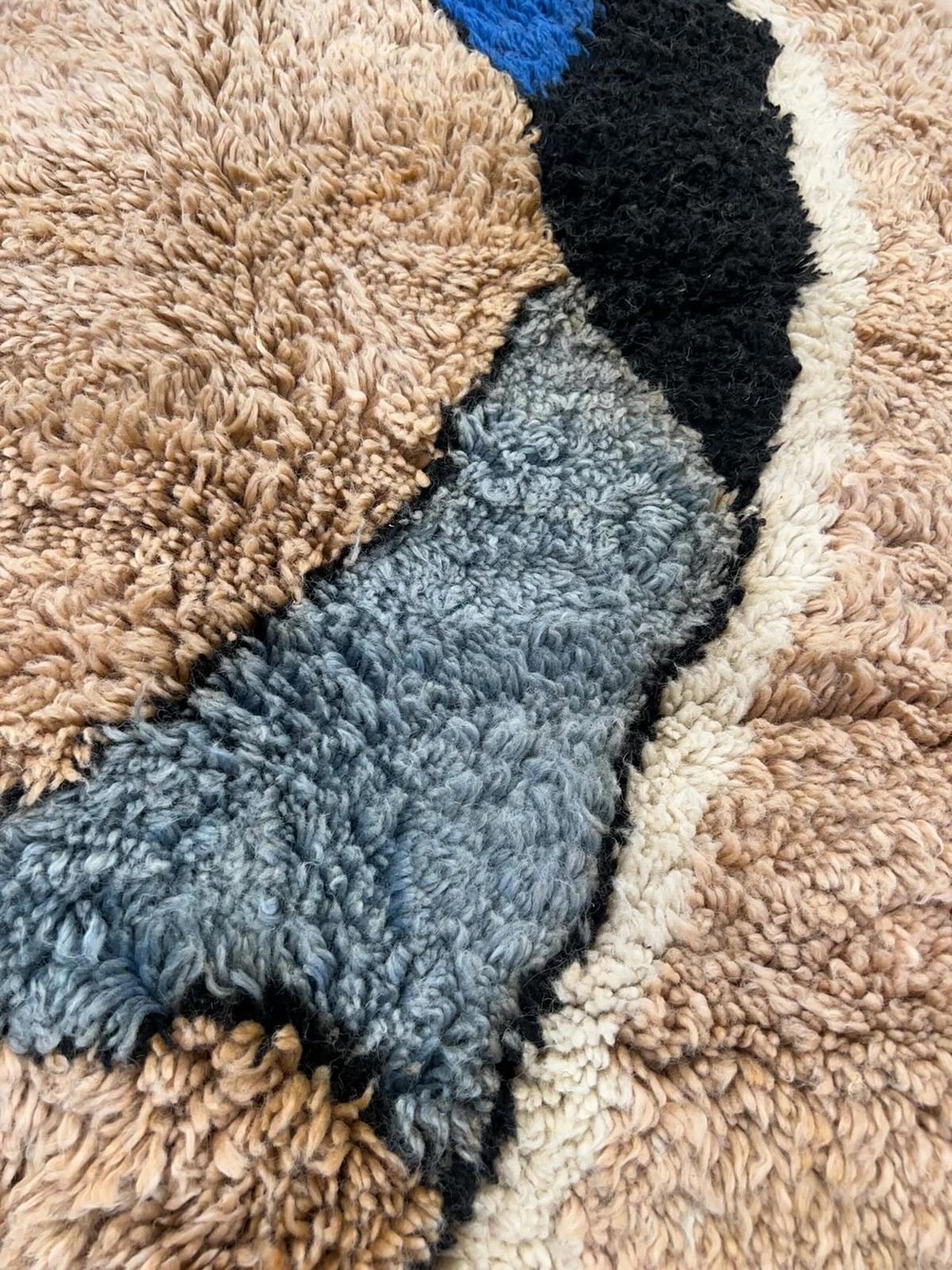 Large Retro Modern Moroccan Wool Beni M'Rirt Rug with Abstract Colorful Design For Sale 5