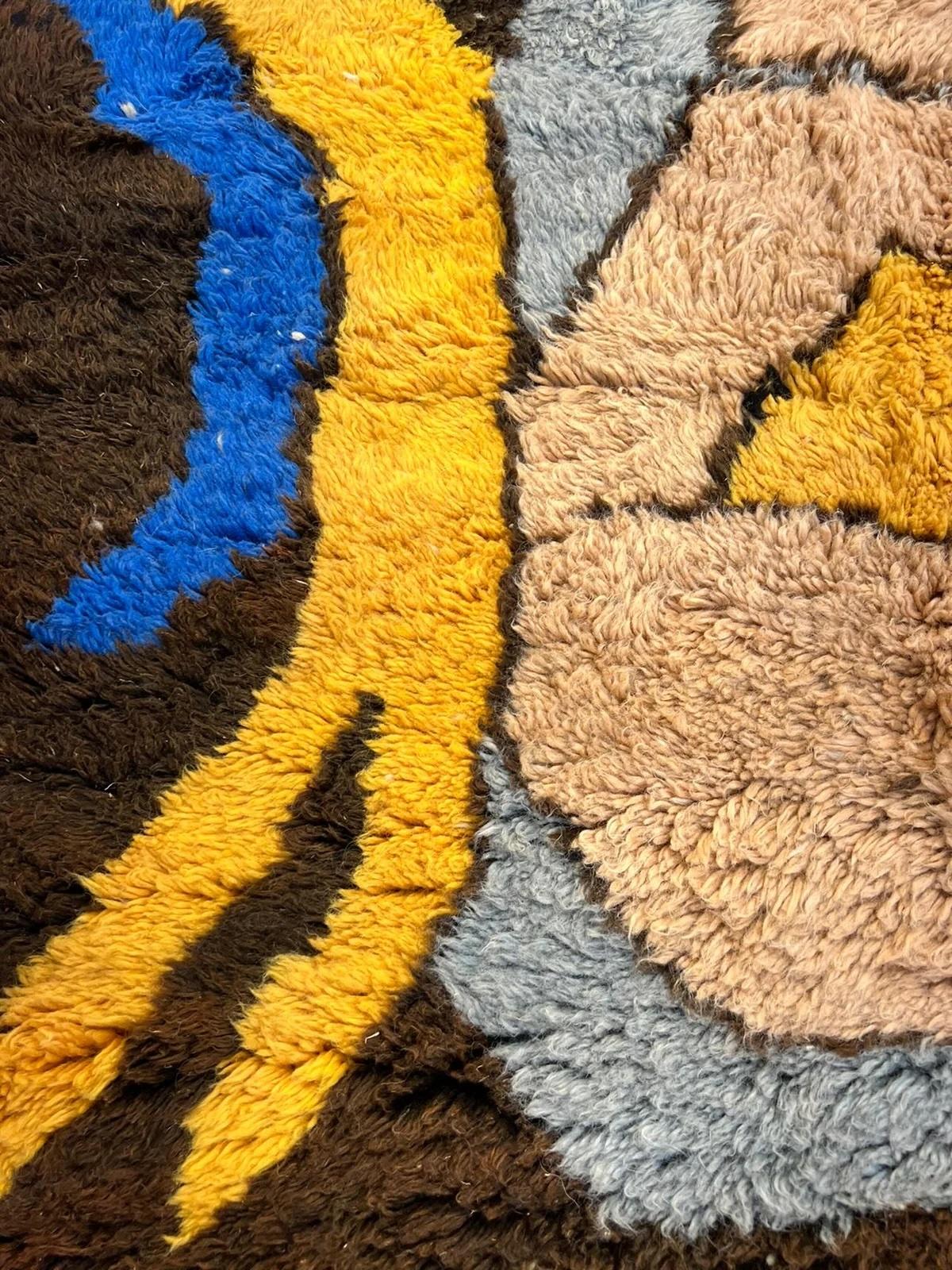 Large Retro Modern Moroccan Wool Beni M'Rirt Rug with Abstract Colorful Design For Sale 6