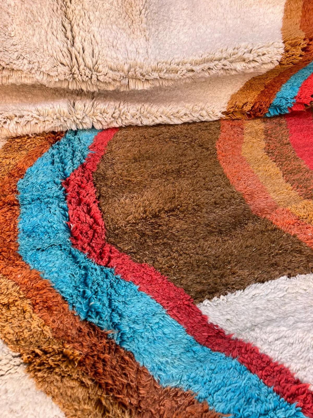 Large Retro Modern Moroccan Wool Beni M'Rirt Rug with Abstract Colorful Design For Sale 6