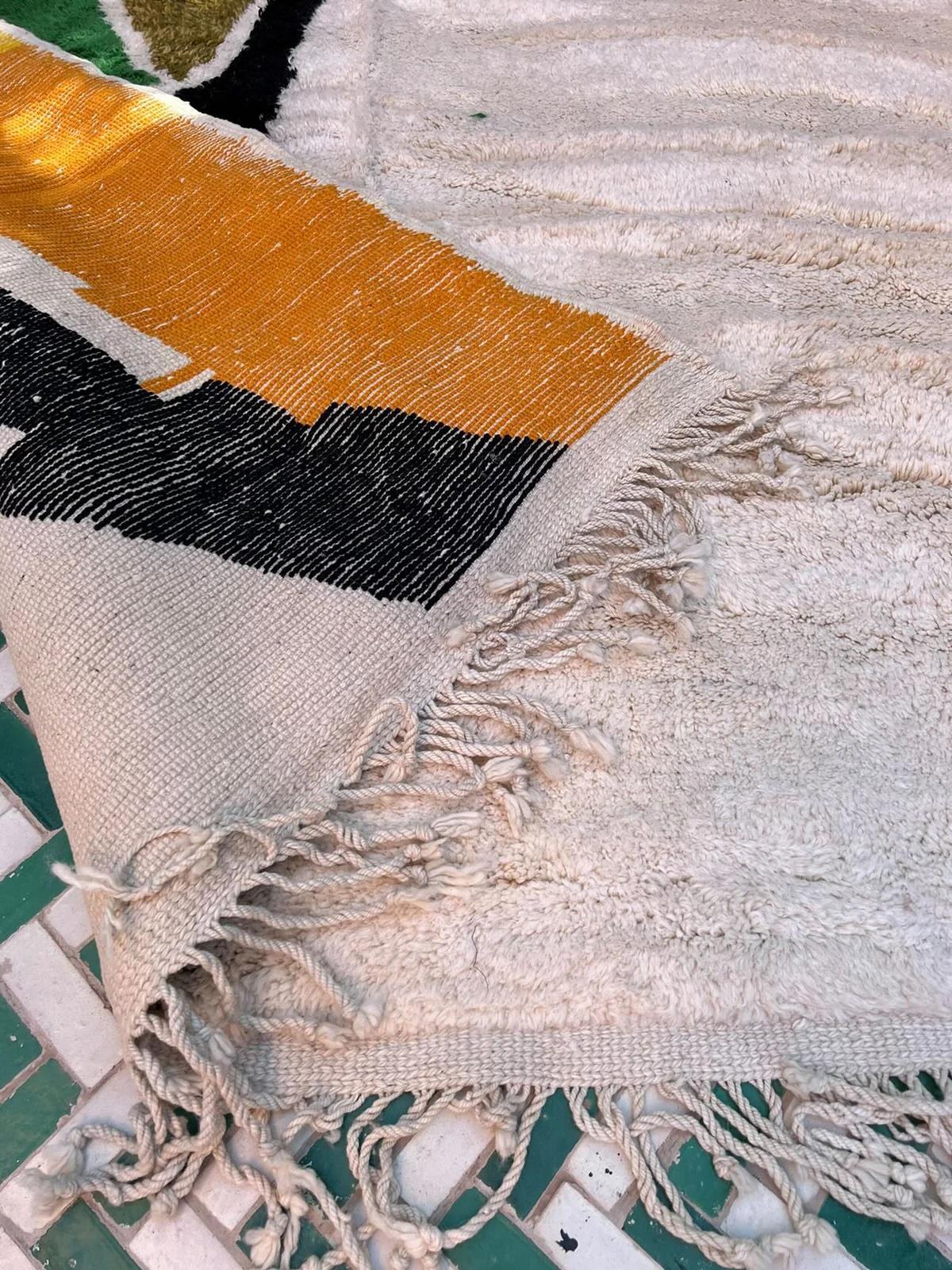 Large Retro Modern Moroccan Wool Beni M'Rirt Rug with Abstract Colorful Design For Sale 8