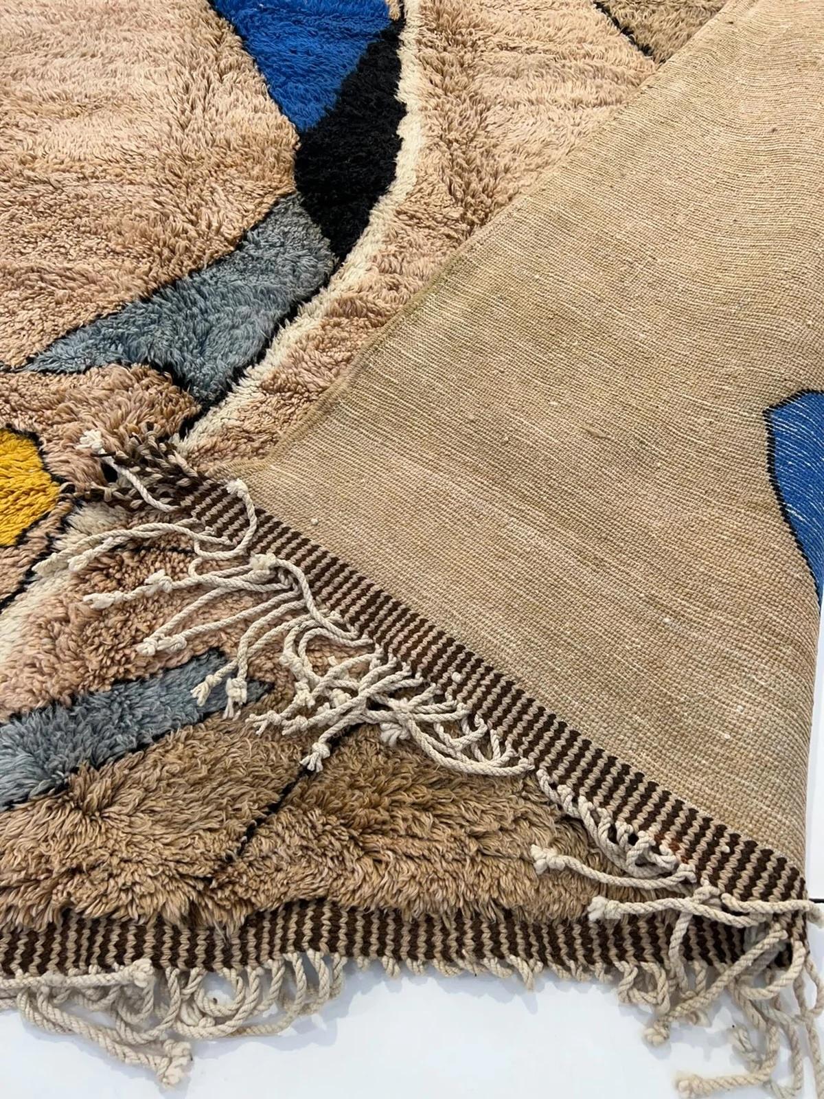 Large Retro Modern Moroccan Wool Beni M'Rirt Rug with Abstract Colorful Design For Sale 9