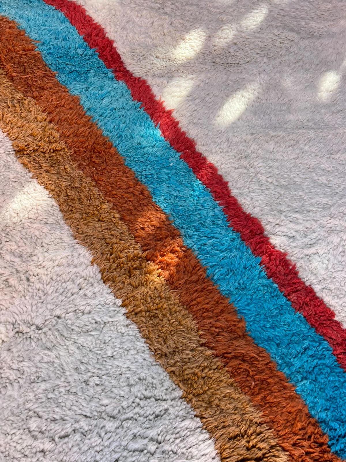 Woven Large Retro Modern Moroccan Wool Beni M'Rirt Rug with Abstract Colorful Design For Sale