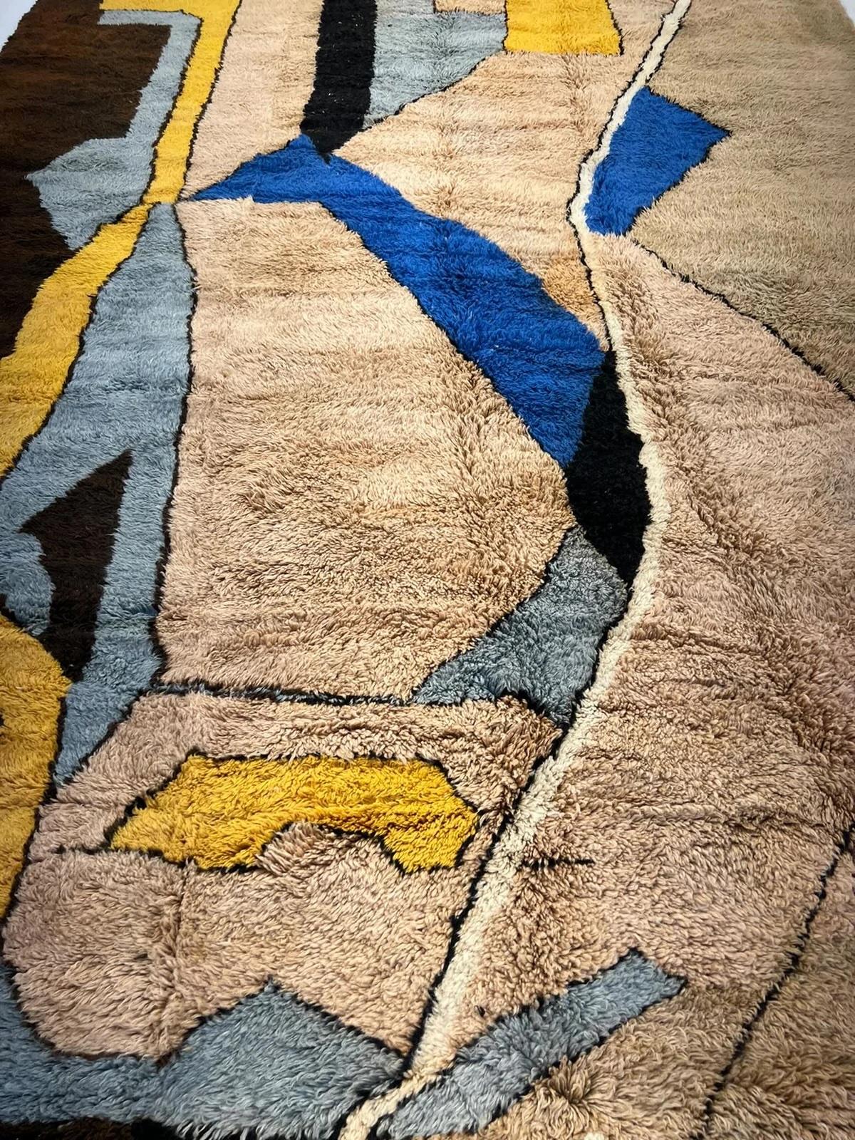 Contemporary Large Retro Modern Moroccan Wool Beni M'Rirt Rug with Abstract Colorful Design For Sale