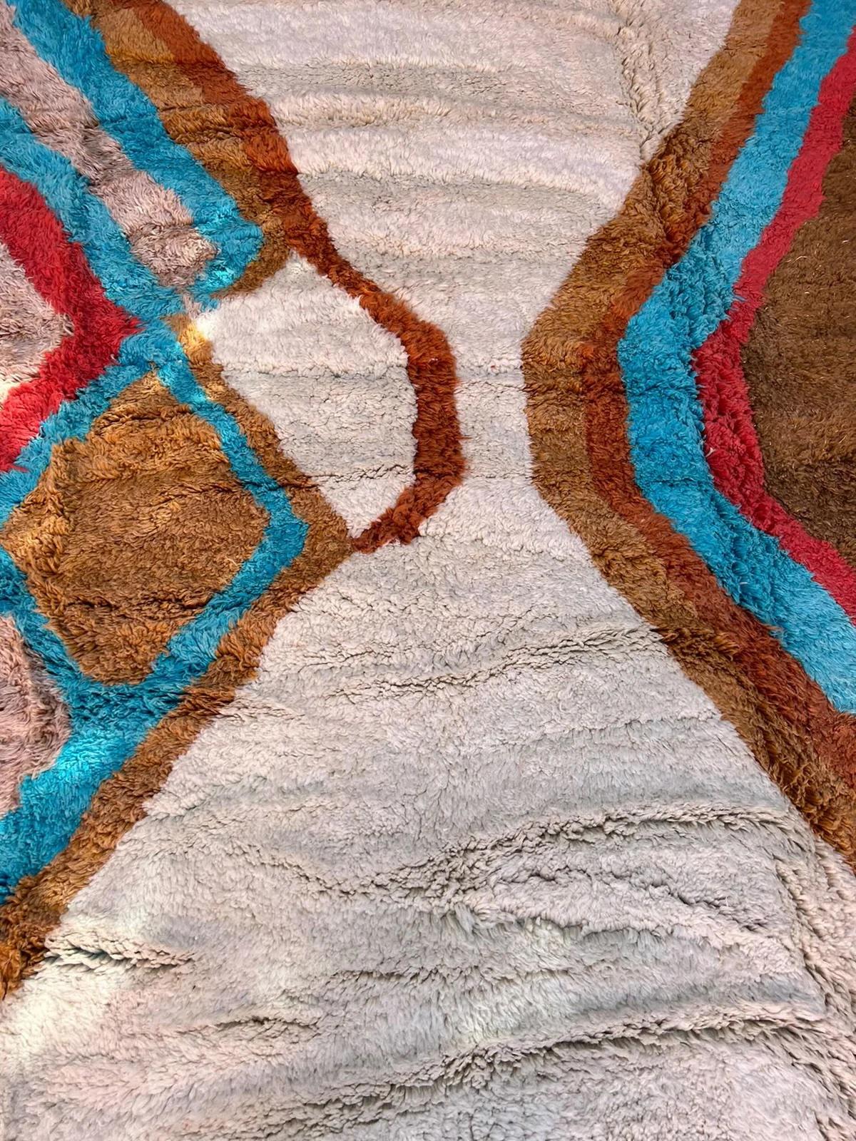Large Retro Modern Moroccan Wool Beni M'Rirt Rug with Abstract Colorful Design For Sale 1