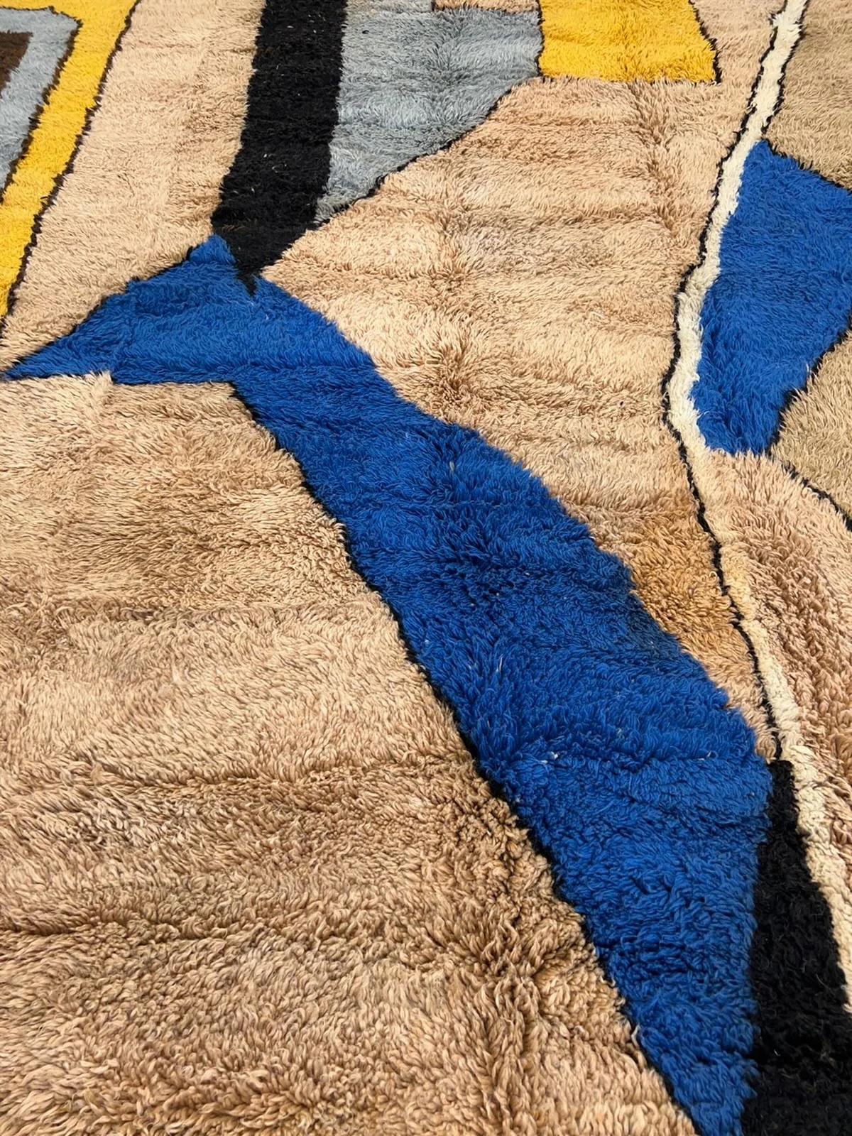Large Retro Modern Moroccan Wool Beni M'Rirt Rug with Abstract Colorful Design For Sale 3