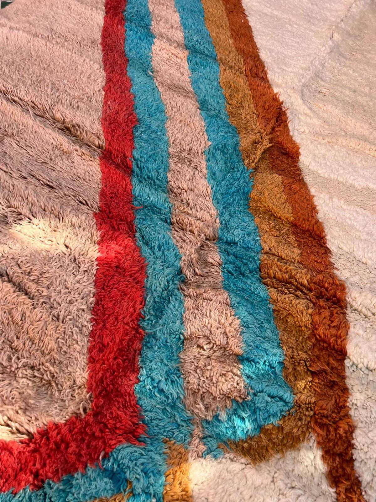 Large Retro Modern Moroccan Wool Beni M'Rirt Rug with Abstract Colorful Design For Sale 3