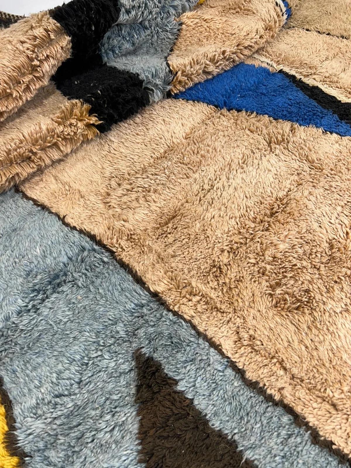 Large Retro Modern Moroccan Wool Beni M'Rirt Rug with Abstract Colorful Design For Sale 4