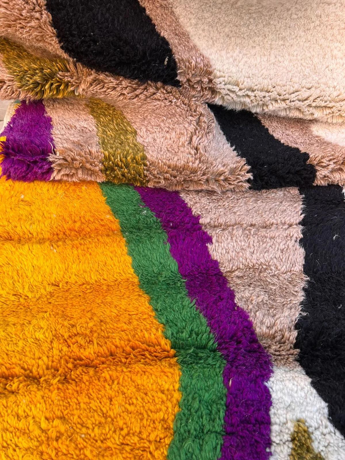 Large Retro Modern Moroccan Wool Beni M'Rirt Rug with Abstract Colorful Design For Sale 4