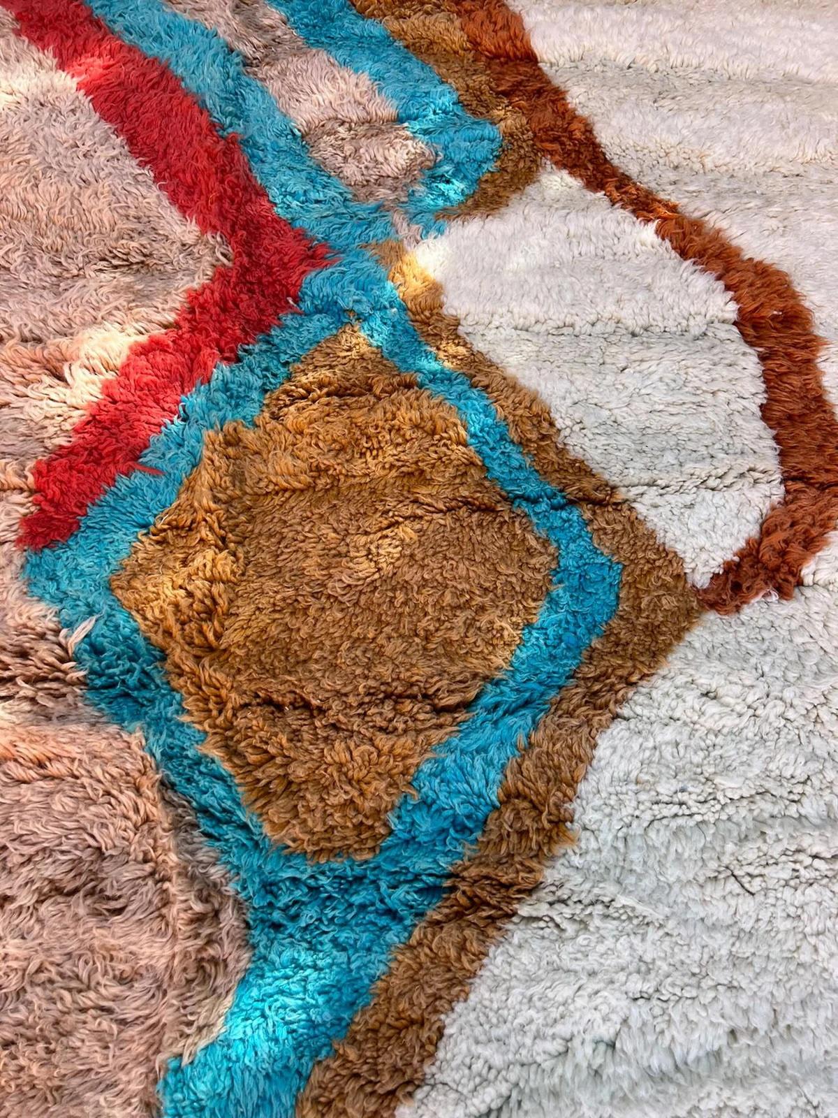 Large Retro Modern Moroccan Wool Beni M'Rirt Rug with Abstract Colorful Design For Sale 4