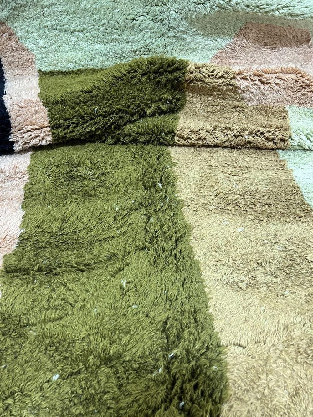 Large Retro Modern Moroccan Wool Beni M'Rirt Rug with Abstract Green Design For Sale 1