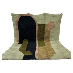 Large Retro Modern Moroccan Wool Beni M'Rirt Rug with Abstract Green Design