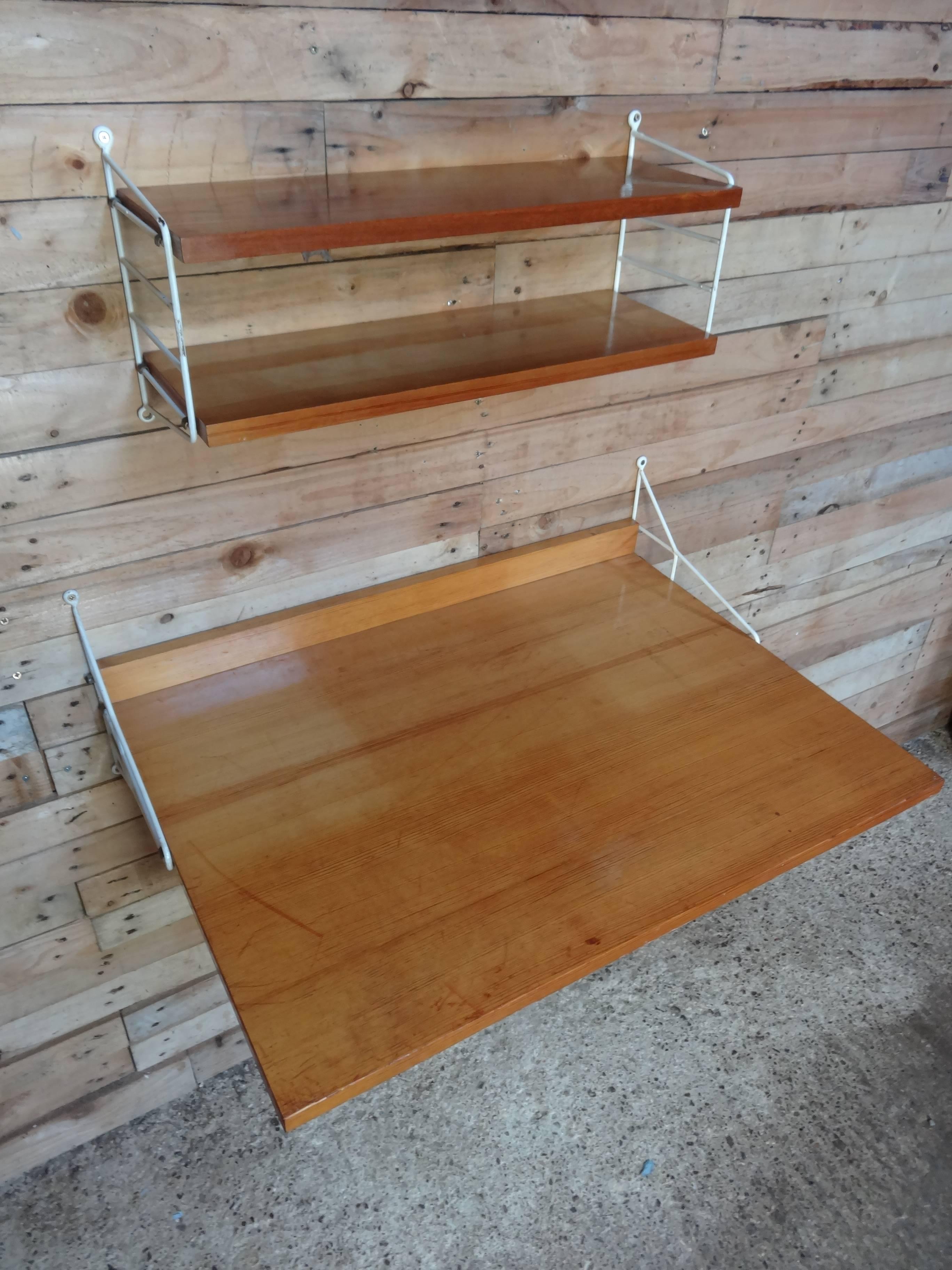 Mid-Century Modern Large Retro Vintage Desk Plus Shelving Unit by Nisse Strinning for String, 1960s For Sale