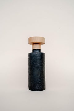 Large Revolved Burnt Beech Vase with Wooden Top by Daniel Elkayam