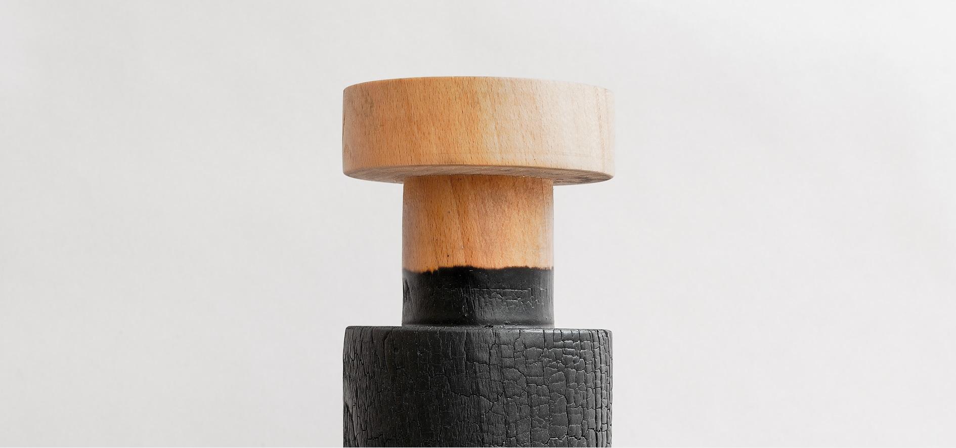 Post-Modern Large Revolved Burnt Beech Vase with Wooden Top by Daniel Elkayam For Sale