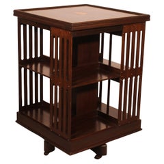 Large Revolving Mahogany Bookcase With Inlays - 19th Century