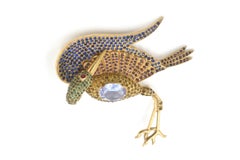 Large Rhinestone Crane Bird Gold Plated Brooch