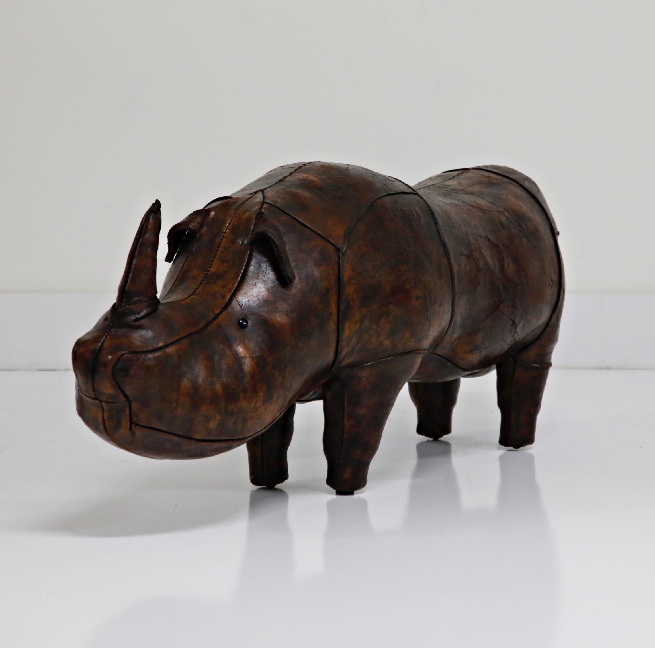 Patinated Large Rhinoceros Footstool by Dimitri Omersa for Abercrombie and Fitch, Signed