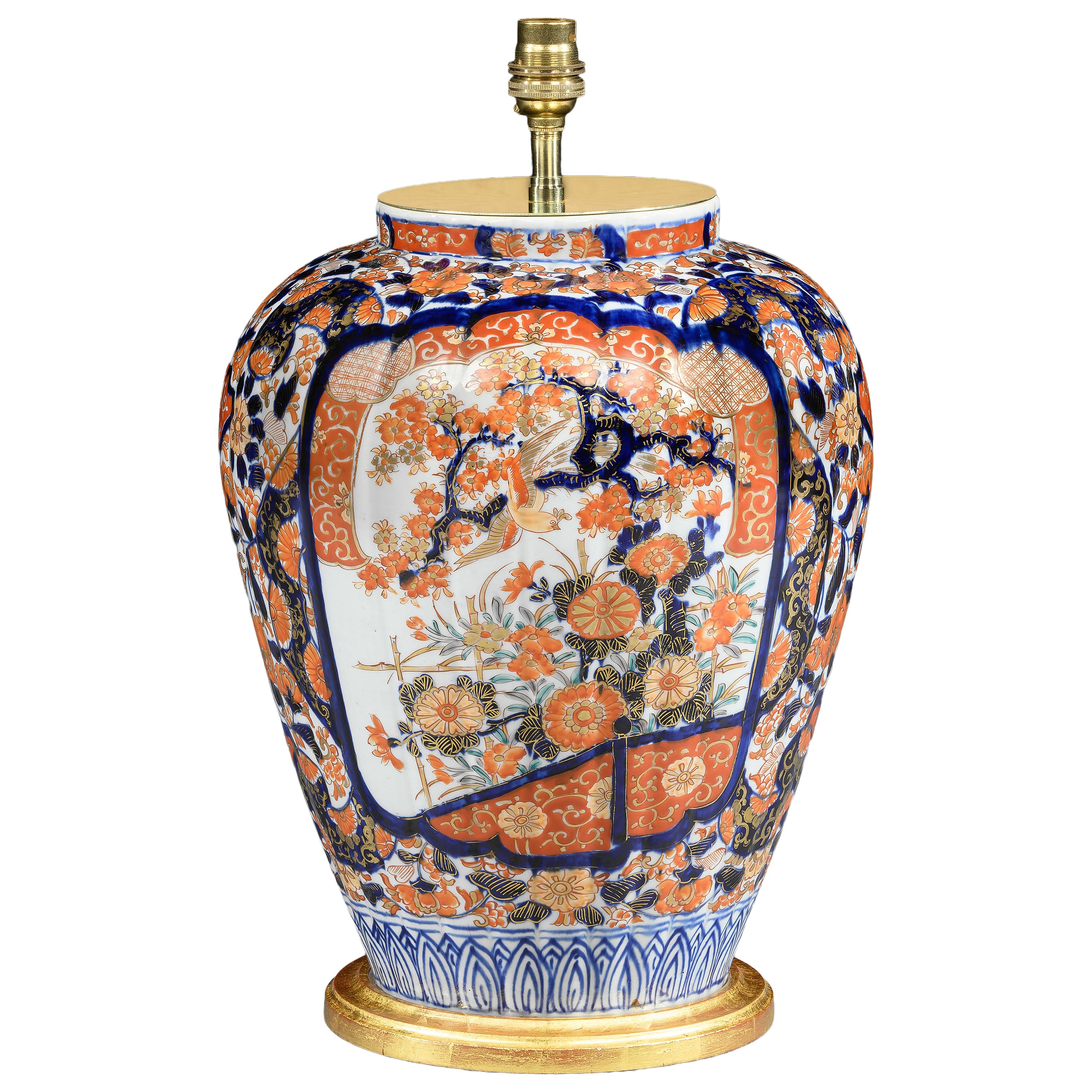 Grande lampe de bureau japonaise d
antiquités Imari nervurée du 19ème siècle