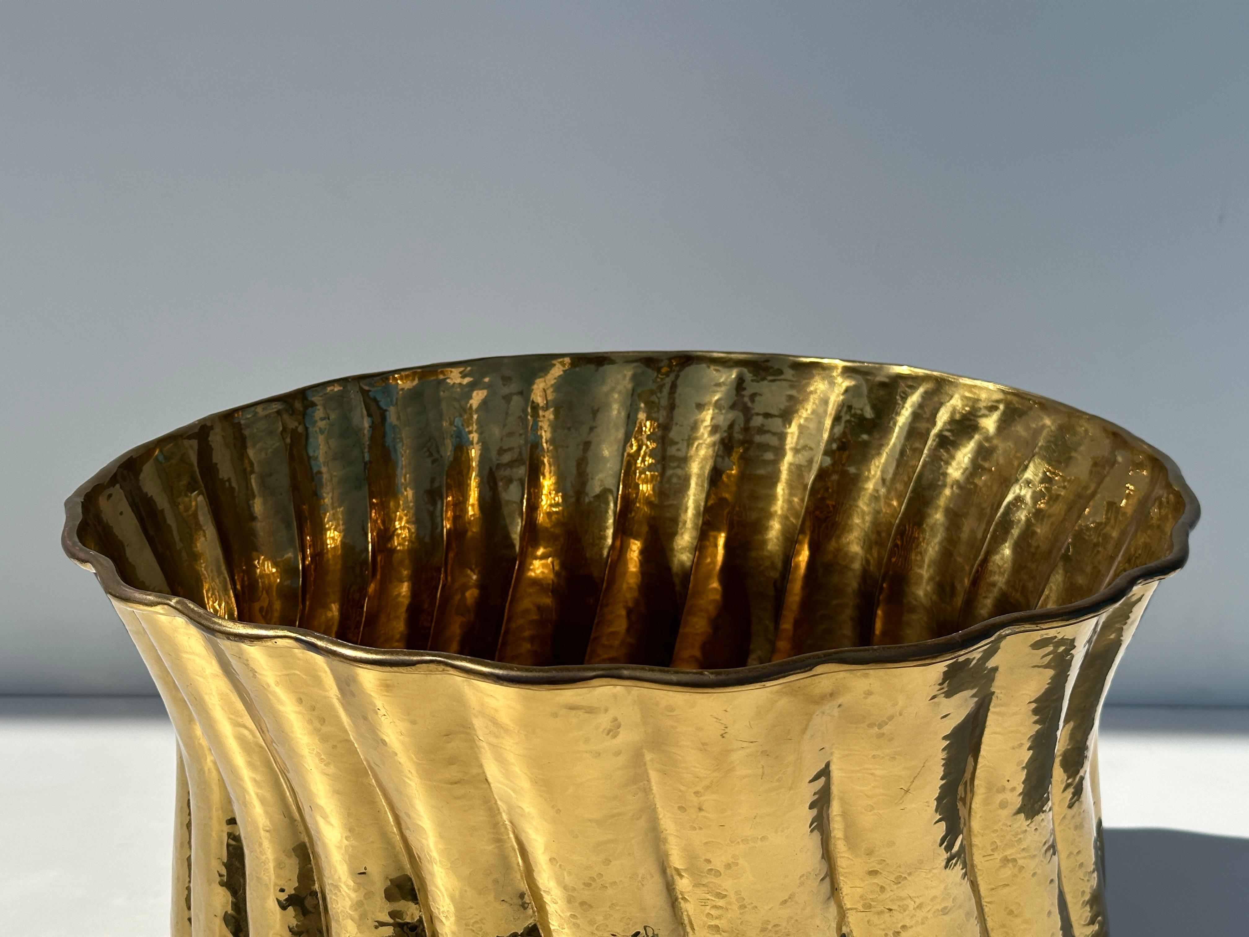 Indian Large Ribbed Brass Planter  For Sale