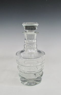 Large Ribbed Clear Glass Decanter with Stopper