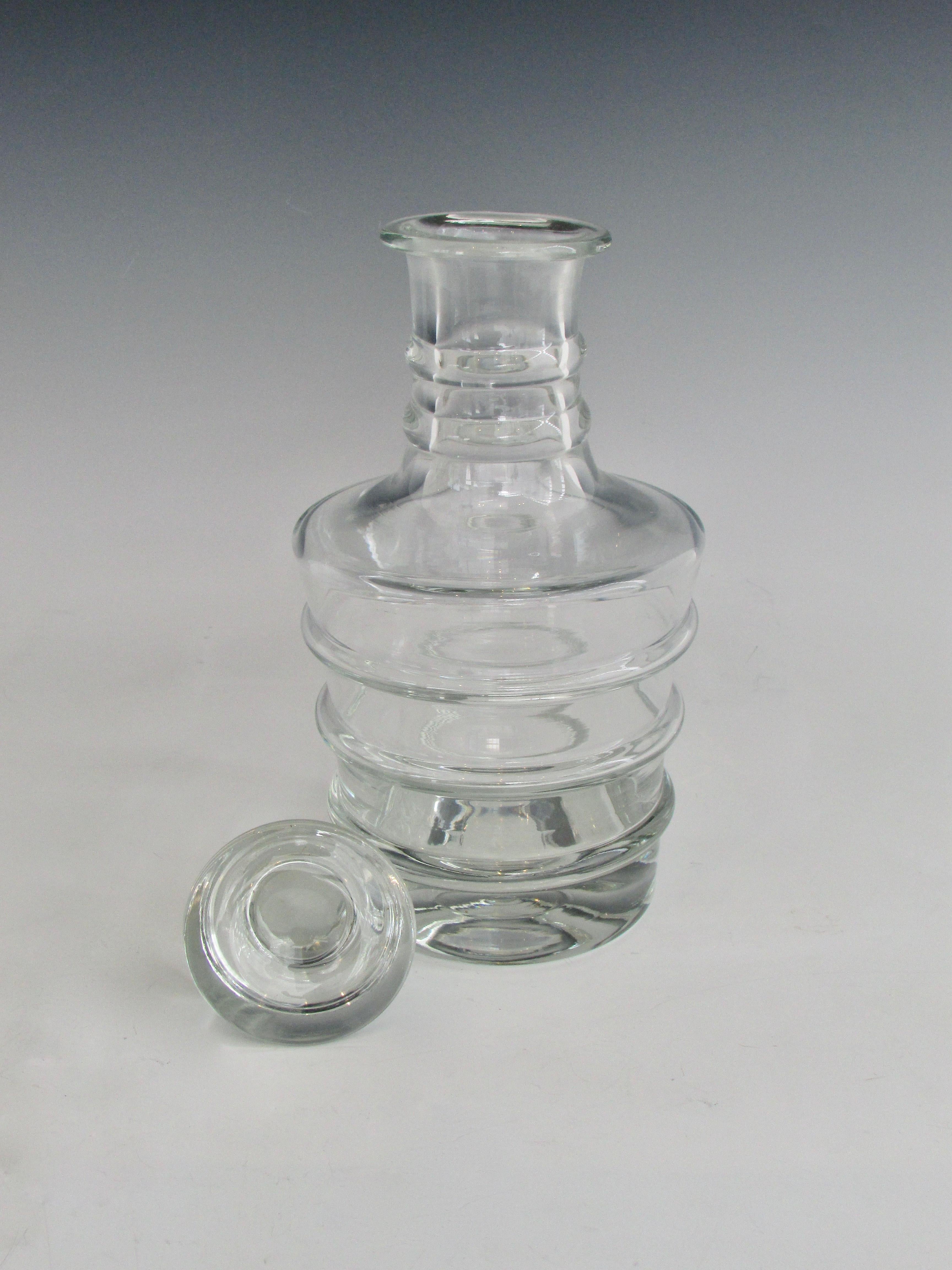 Mid-Century Modern Large Ribbed Clear Glass Decanter with Stopper For Sale